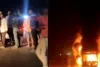 एक्सीडेंट में दो युवकों की मौत, घटनास्थल से 100 मीटर दूर आग का गोला बनी बस